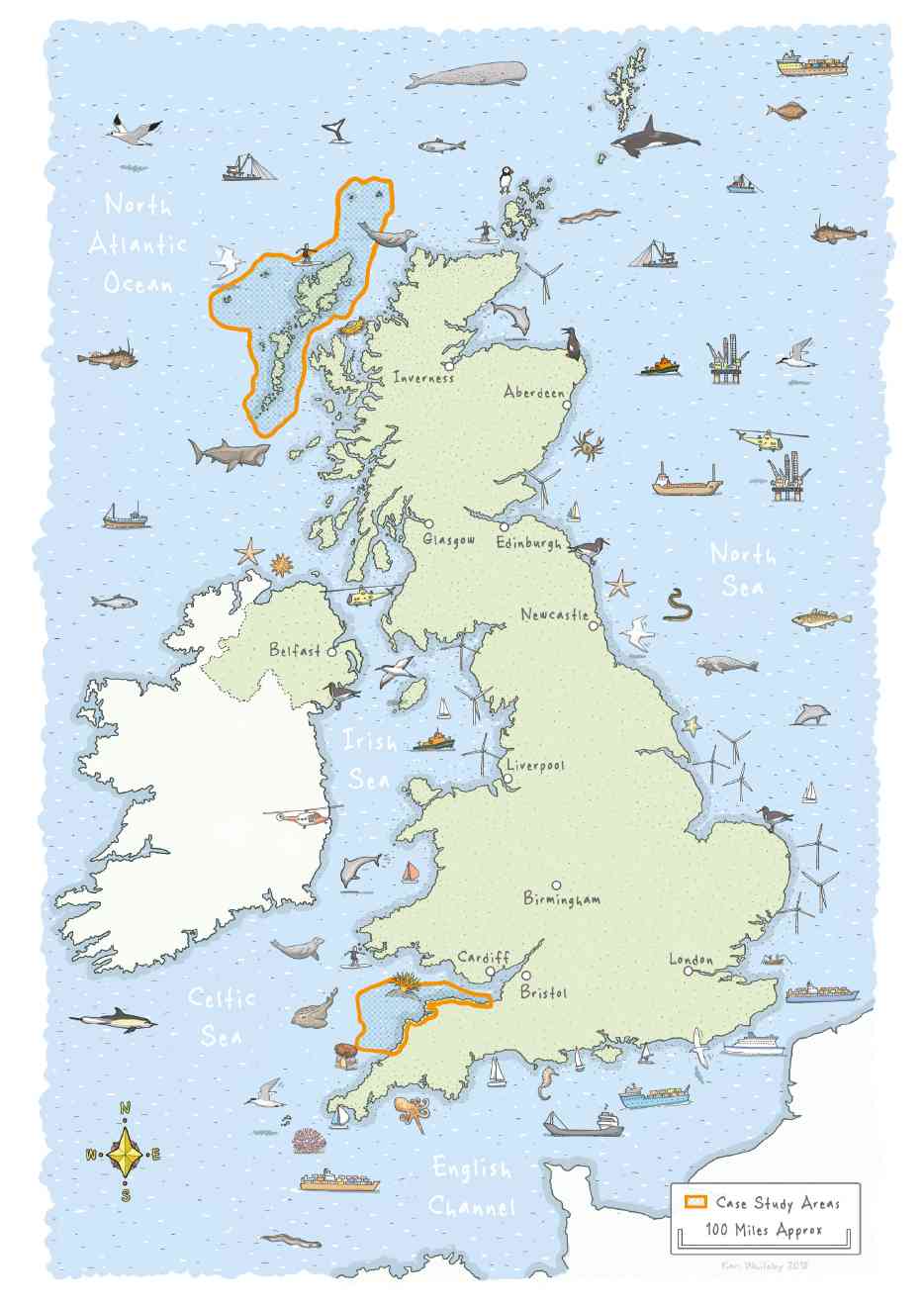 UK map showing North Dvon and Outer Hebrides Marine Protected Areas
